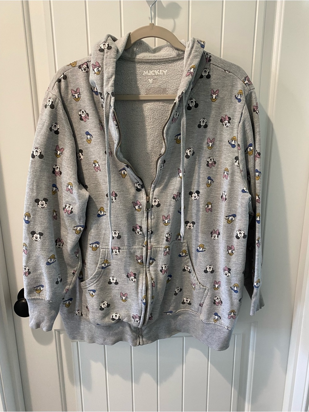 Mickey Mouse Light Gray Zip-Up Hoodie with Character Print